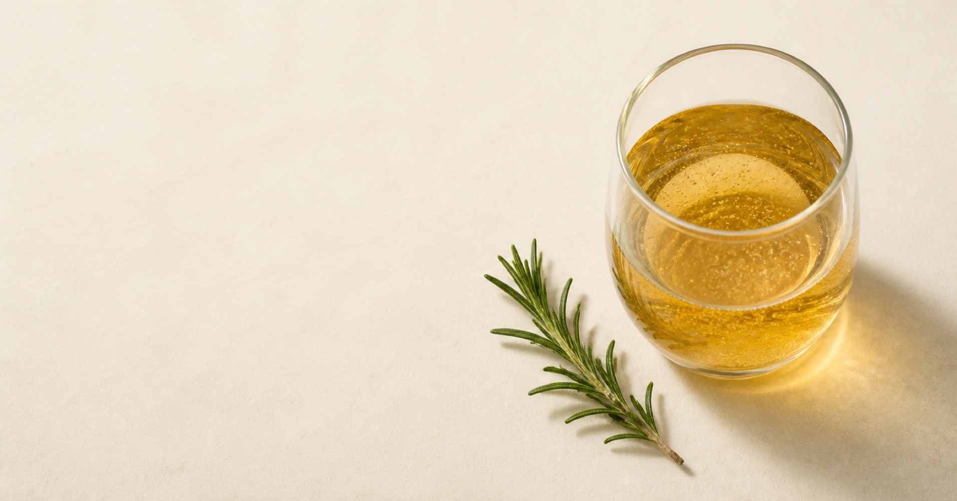 Van boven gefotografeerd glas licht bruisende botanische drank met een takje rozemarijn